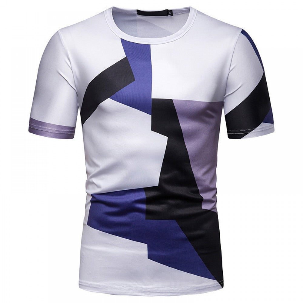 New Summer Men's Color Matching Print Short-Sleeved T-Shirt
