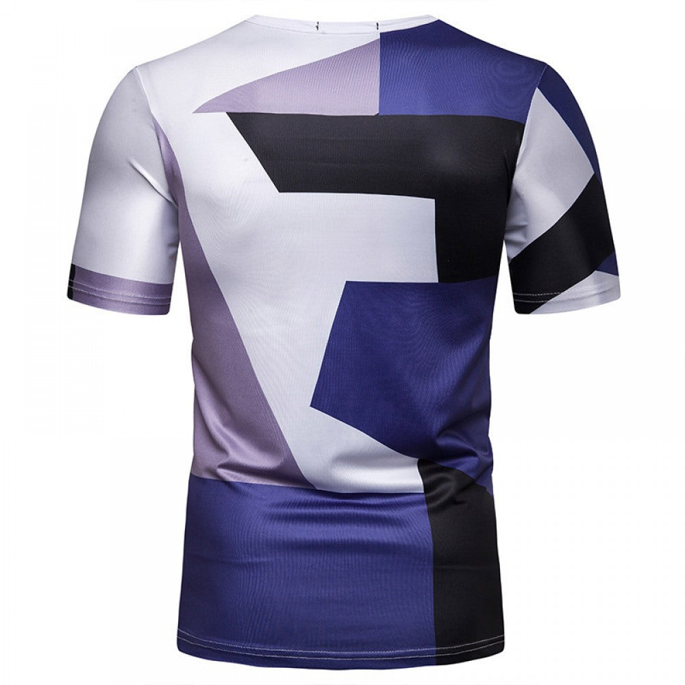 New Summer Men's Color Matching Print Short-Sleeved T-Shirt